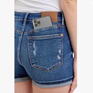 Judy Blue Mid Rise Cell Phone Pocket Destroy and Cuff Dad Shorts